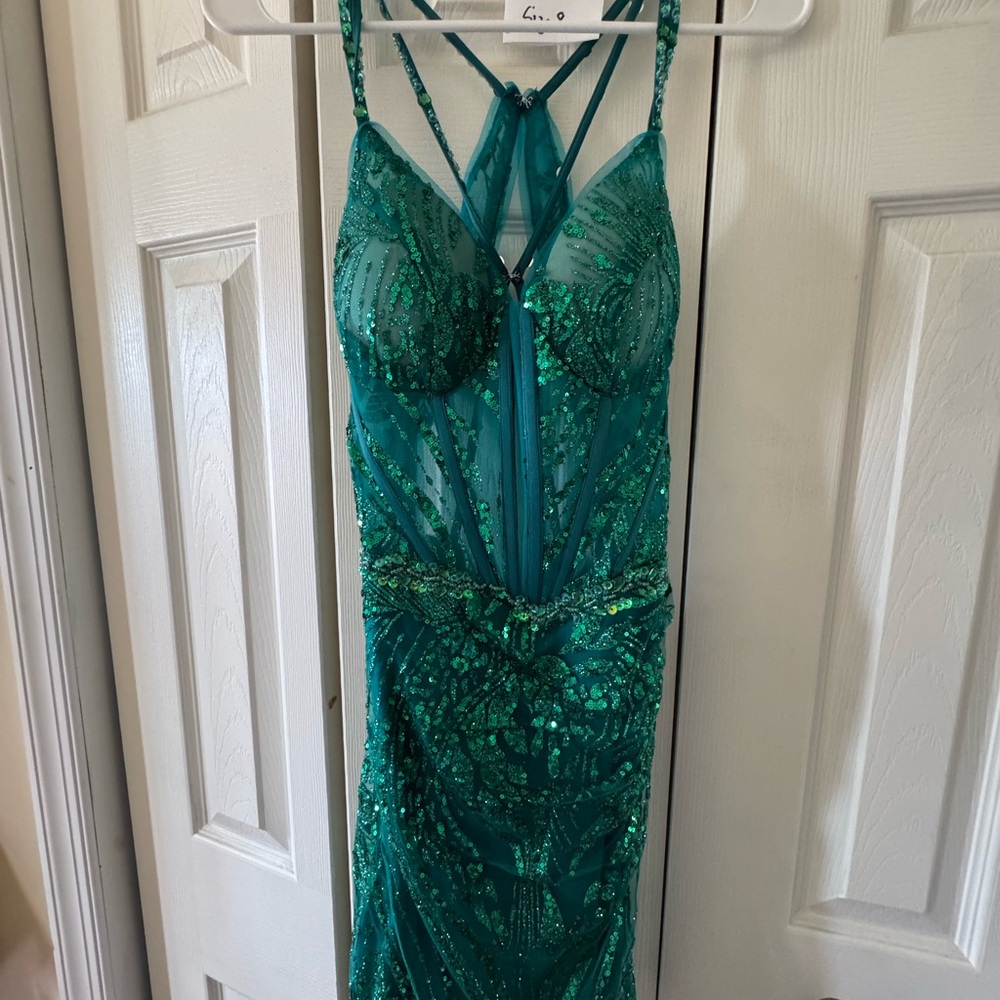 Emerald Green Sequin Halter Mini Dress